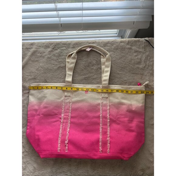 Victorias Secret Pink & Cream Gradient Canvas Tote Bag With Zipper Top & Inner L - Picture 6 of 9